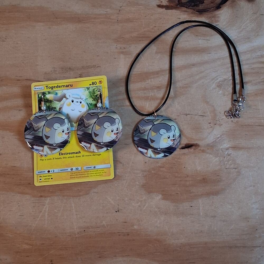 Handmade Togedemaru Jewelry Set Necklace Earrings Set Round Resin Card Jewelry